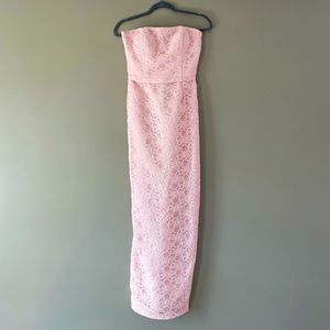 Pale Pink Strapless Lace Column Gown
